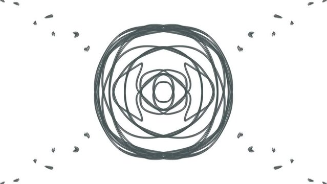 In the center of the screen, a symmetrical pattern of a circular formation waxes and wanes. Four rows of dust motes emanate from the figure.