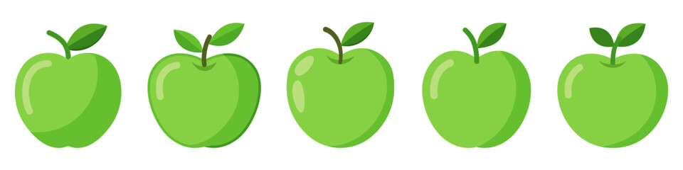 Green apple collection. Apple icon isolated on white. Vector illustration