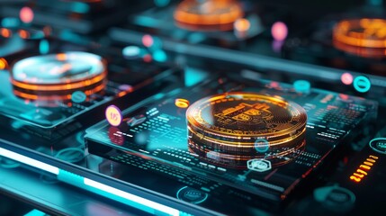 Obraz premium a 3d render of futuristic holographic digital hologram on a Hi-Tech table