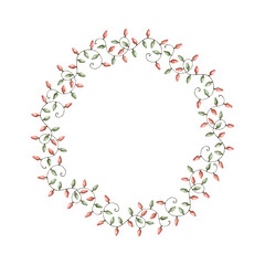 New Years Christmas hand drawn watercolor wreath of Christmas garland