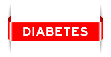 Red color inserted label banner with word diabetes on white background