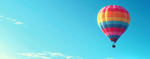 Summer background with a colorful hot air balloon floating in a clear blue sky: Playful and adventurous, ideal for a summer festival theme