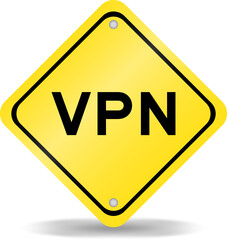 Yellow color transportation sign with word VPN (abbreviation of virtual private network) on white background