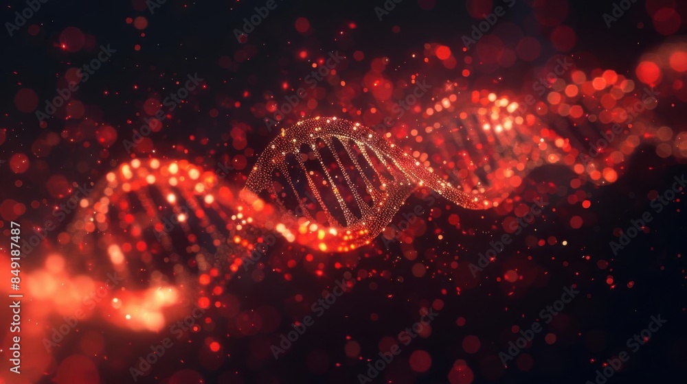 Fototapete abstract 3d rendering of a red glowing dna strand in deep space. perfect for scientific, medical, or
