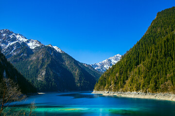 Jiuzhaigou, Aba, Sichuan Province - lakes and mountains under the blue sky