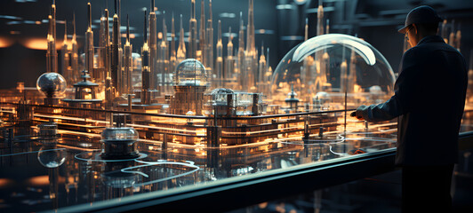 Fototapeta premium world of future cyborg engineers working in a Laboratory, ai generative