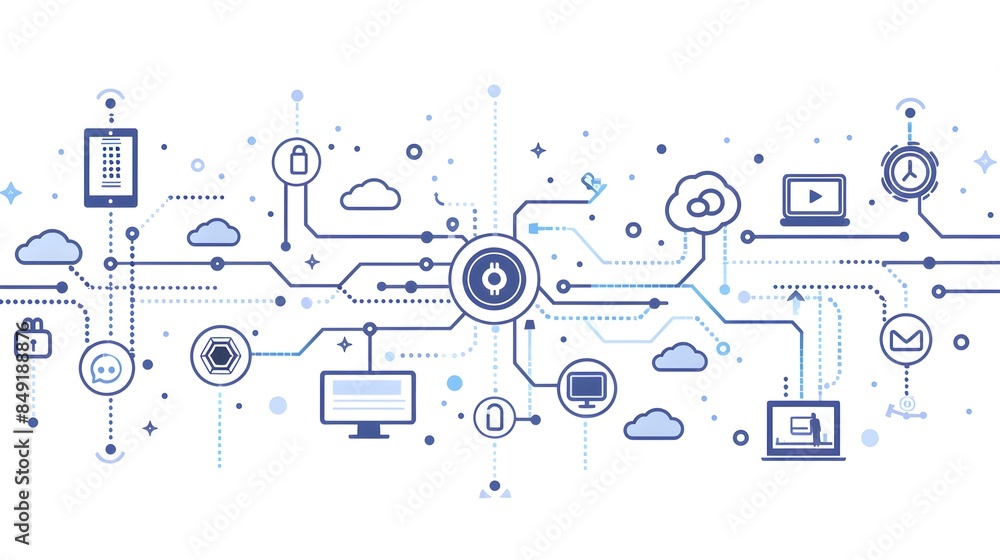 Aufkleber interconnected digital technology and data network solutions for modern business and communication