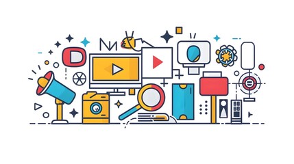 Multimedia Digital Technology Icons for Website, Application, and Online Digital Media