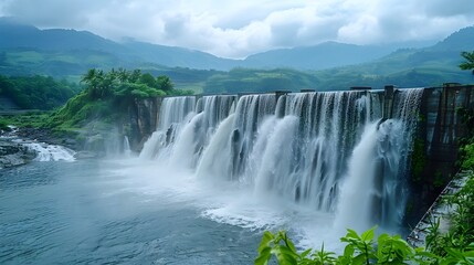 Fototapeta premium Hydroelectric Waterfall Harnessing Nature s Power for Renewable Energy