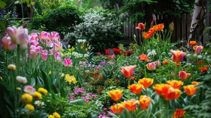 Fototapeta premium The garden is full of blooming flowers