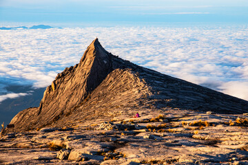 Mount Kinabalu peak with light of sunrise on Mount   trip travel, hiking in Kinabalu national park....