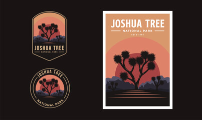 Set of Joshua Tree National Park graphic illustration badge poster vector