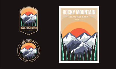 Set of Rocky Mountain National Park graphic illustration badge poster vector