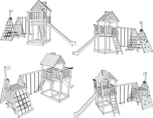 Vector illustration sketch of a detailed design for a children's toy playground in a city park field
