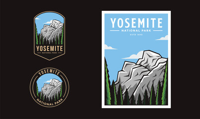 Set of Yosemite National Park graphic illustration badge poster vector