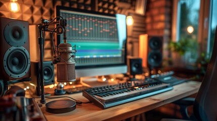 Fototapeta premium a home-based podcast studio, professional style interior design