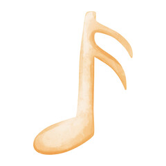 Artistic illustration of a beige music note symbol on a transparent background, ideal for music-themed designs and projects.