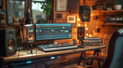 Fototapeta premium a home-based podcast studio, professional style interior design