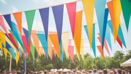 Vibrant Triangular Flags Flutter in Festive Outdoor Celebration