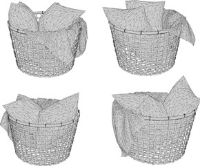 Obraz premium Vector illustration sketch detailed design drawing of dirty laundry on basket ready to be washed