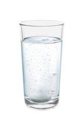 Effervescent pill dissolving in glass of water isolated on white