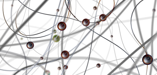 Gene lines and nodes, biological gene structure, 3d rendering.