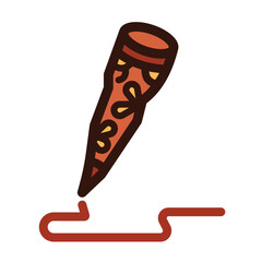 Brown colored instant henna tattoo tool or chocolate icing decoration paste icon illustration with outline isolated on square white background. 