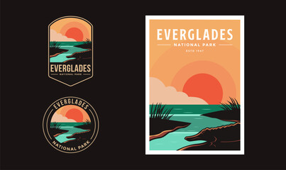 Set of Everglades National Park graphic illustration badge poster vector