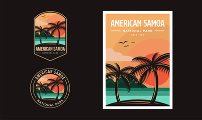 Set of American Samoa National Park graphic illustration badge poster vector