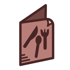 Brown colored restaurant menu cover icon illustration with outline isolated on square white background. Simple flat cartoon art styled drawing.