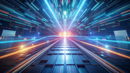 Digital science futuristic technology light rays stripes lines light background.