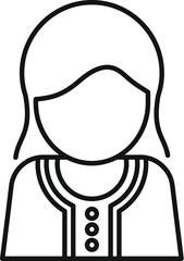 Line drawing of a young woman with long hair wearing a buttoned shirt