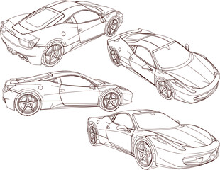 Vector illustration sketch detailed design drawing of exclusive European model sports racing car for the Crazy Rich collection