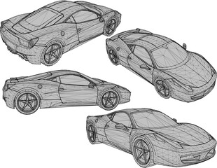 Vector illustration sketch detailed design drawing of exclusive European model sports racing car for the Crazy Rich collection