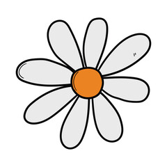 Hand drawn cartoon chamomile daisy icon on white background.