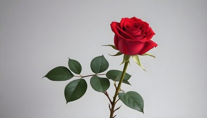 Single isolated red rose with copy space on a valentine backdrop background banner poster header design