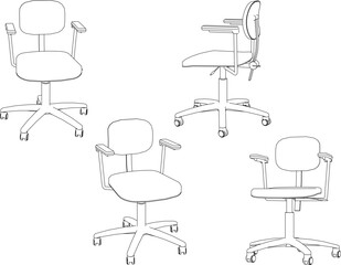 Vector illustration sketch detailed design drawing of modern office chair with wheels 