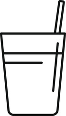 Simple line drawing of a glass holding water with a straw, ideal for representing concepts like thirst, beverages, and healthy habits
