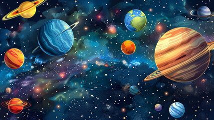 Space blue background with planets