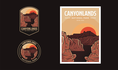 Set of Canyonlands National Park graphic illustration badge poster vector