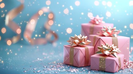 Christmas background,  box with ribbon