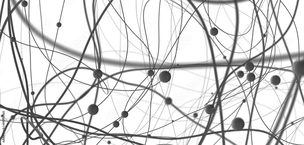 Poster multi color connected lines and dots network 3d illustration