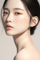 Portrait of Asian woman on white background for skincare, wellness, and beauty. Natural beauty and healthy skin model for beauty, spa, and body care items isolated on a background.