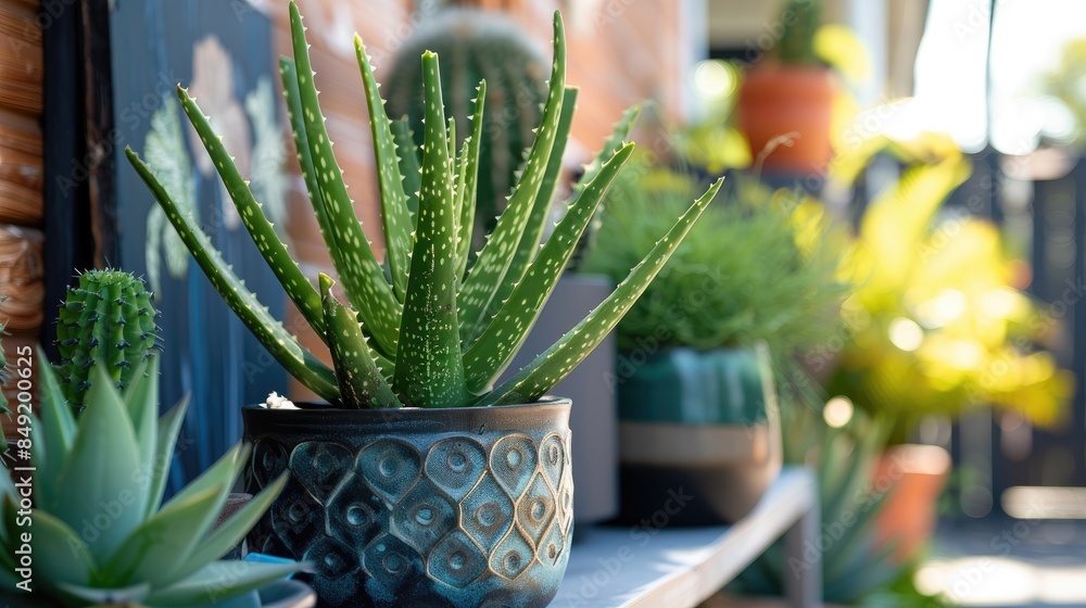 Wall mural Close up of Aloe Vera Plant in Outdoor Containers