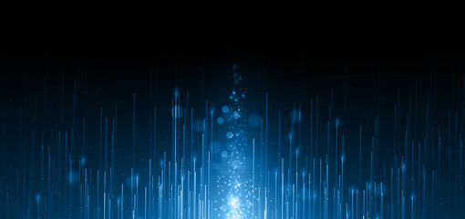 Abstract elegant blue glowing line with lighting effect sparkle on black background. Template premium award design.