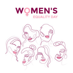 Women's Equality Day. Woman's face in one line. Social media post template.Vector stock illustration.