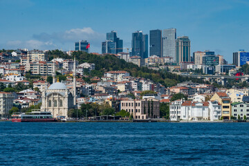 Skyscrapers of istanbul behind the Bosphorous, financial district of Turkey