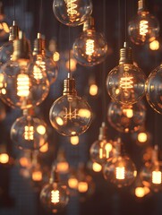 Illuminating Display of Glowing Light Bulbs a Captivating Interplay of Light and Form