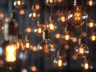 A Captivating Interplay of Light and Form A Mesmerizing Display of Glowing Bulbs in a Serene Studio Setting