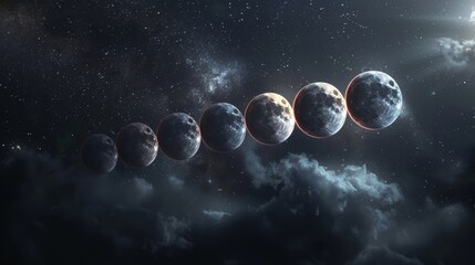 Planets in a row in outer space with a dark background.